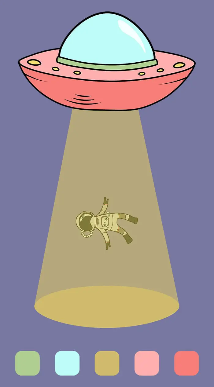 Illustration d'un astronaute se faisant emporter par une soucoupe volante