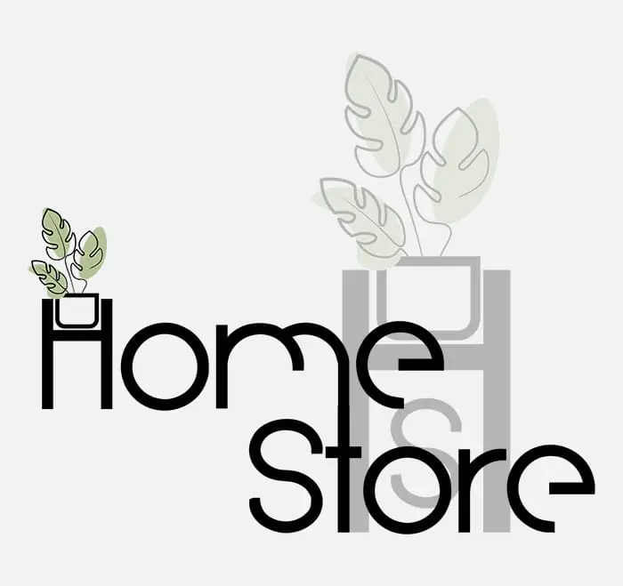 logo pour un magasin de meuble fictif 'home store' le 'H' devenant un support pour pot de plantes