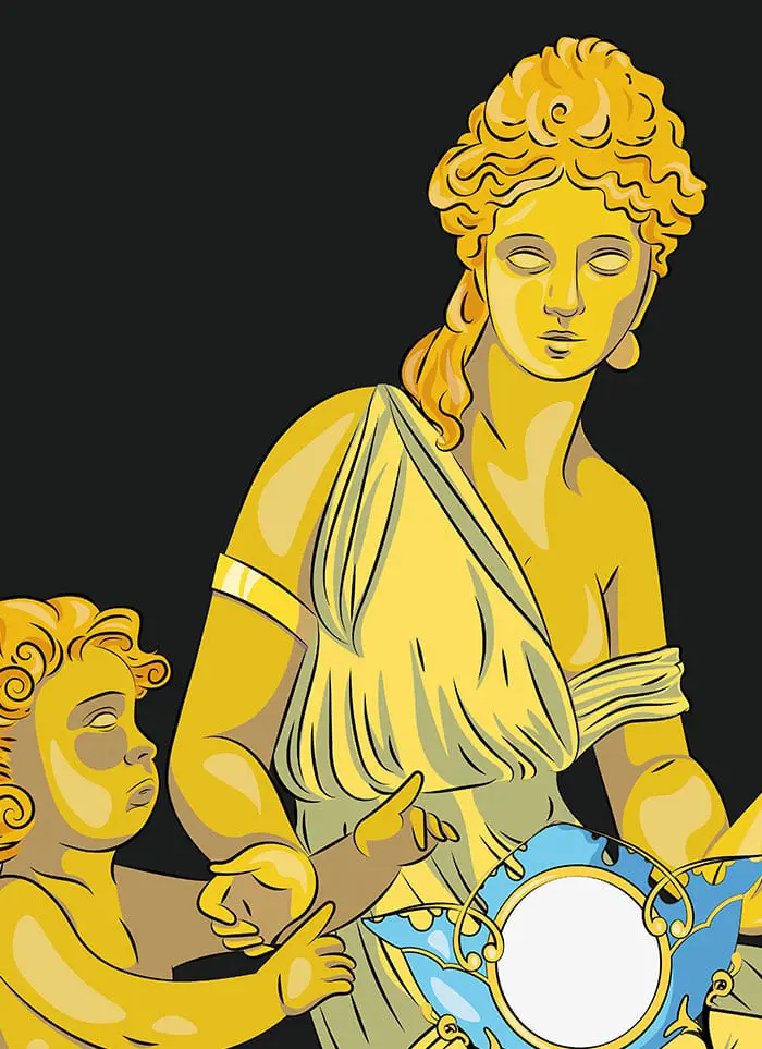 Illustration de statue en or : une femme et un bébé
