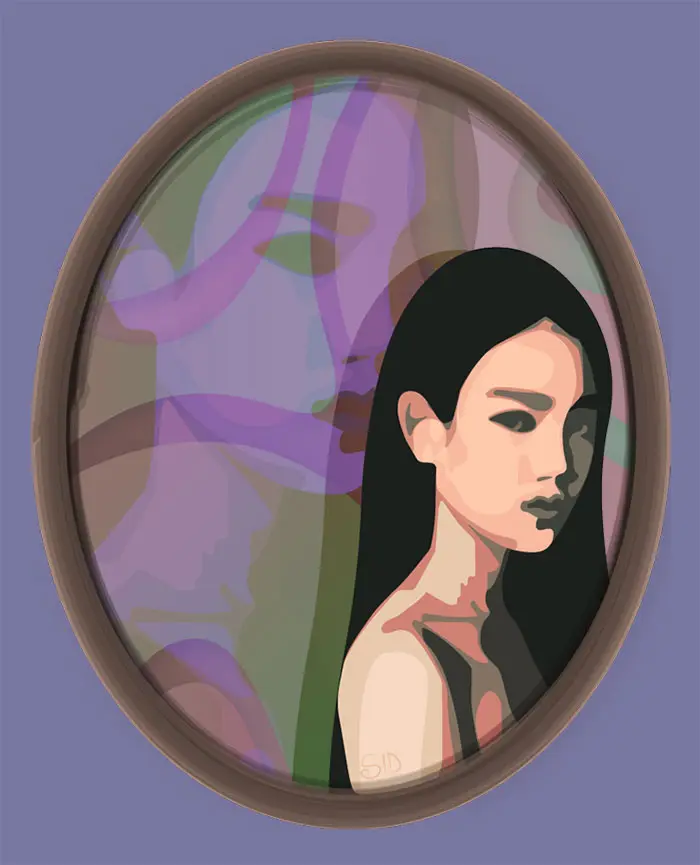 Illustration d'une femme dans un cadre ovale