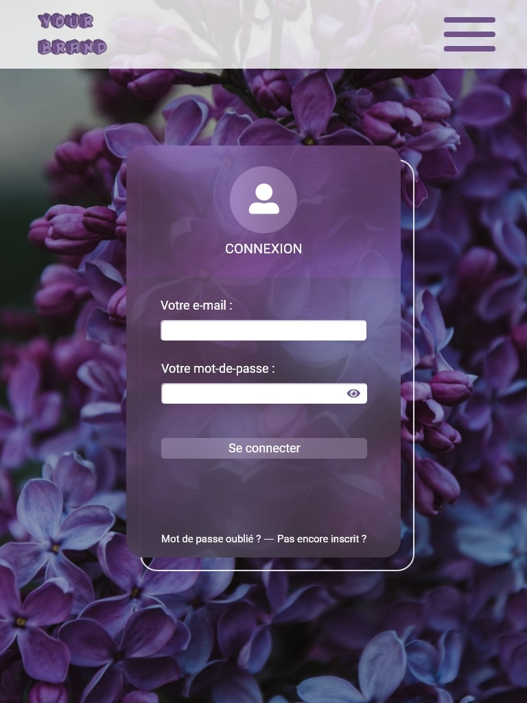 page de connexion sur fond ffleurs violettes