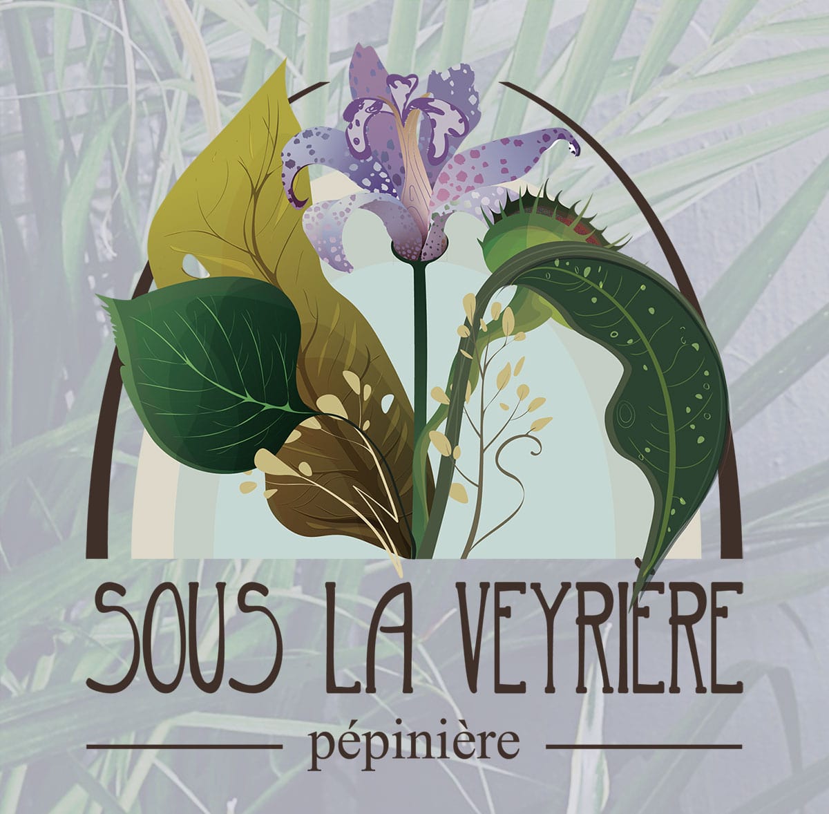 logo illustré pour l'entreprise 'Sous la Veyrière', représentation d'une fleur et de plantes extérieures