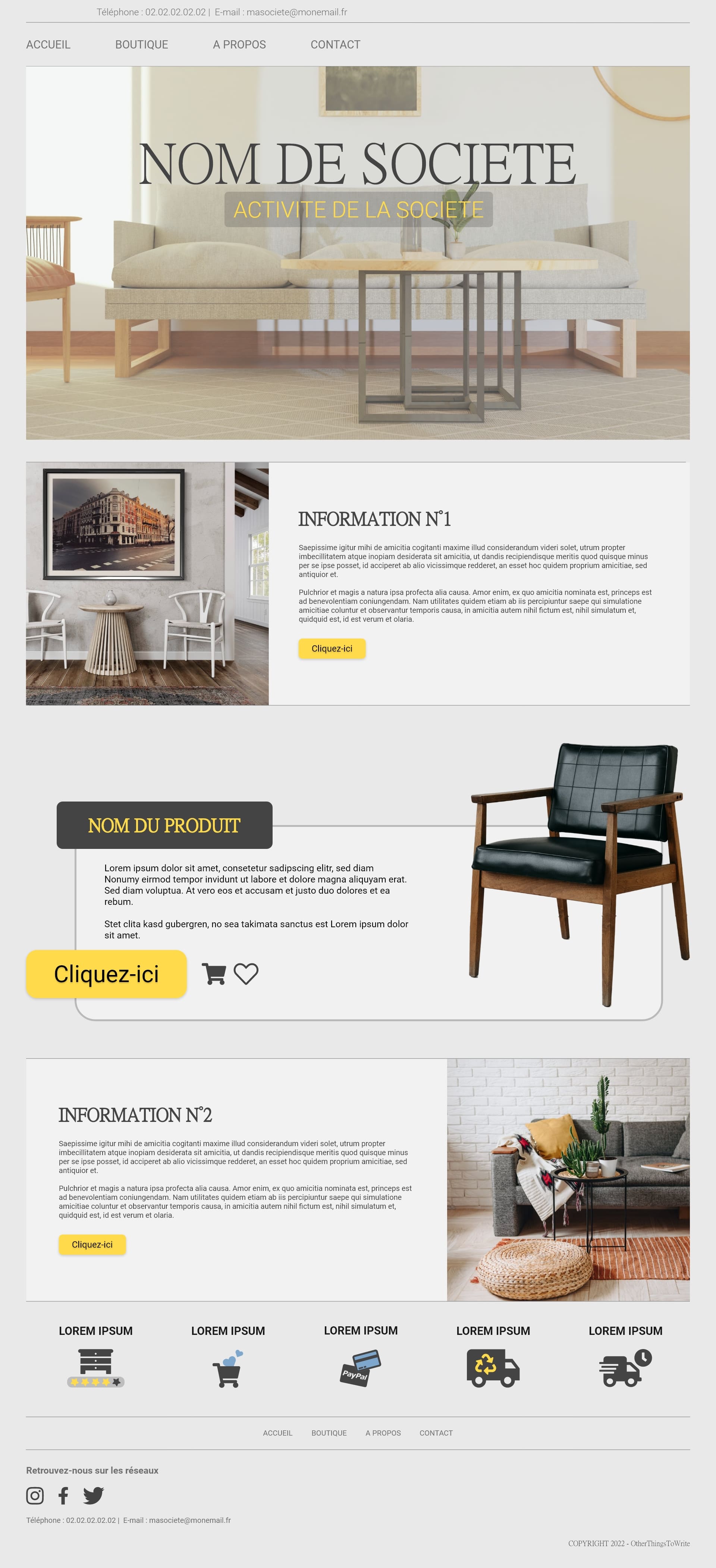 design concept d'un site de type vente de meuble